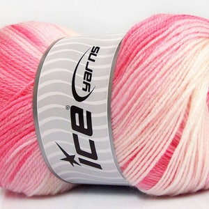 100 gram Magic Baby #49999 Soft Pinks White Ice DK Acrylic Yarn 393 yards Self-Striping Yarn
