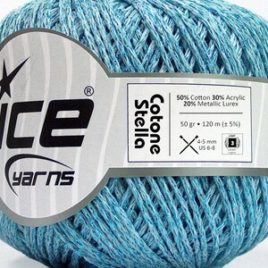 Cotone Stella Rainbow Light Blue with Blue Metallic Sparkle Yarn 55296 Ice Yarns DK Weight Cotton Blend 50 Grams (1.75 oz) 120 m (131 yards)