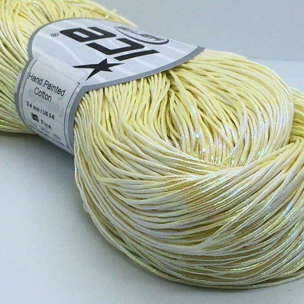 lemon Meringue Yellow Metallic Hand Painted Cotton Yarn Ice 67050 - 100gr / 3.53 ounces 306yds Fiber Necklaces & Eveningwear or Kumihimo