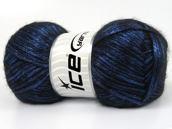 Glam Universe 82257 Night Blue, Black Metallic Shine Fuzzy Wool Nylon Blend Yarn 100 Grams, 250 Yards