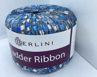 Berlini Ladder Ribbon Yarn #101 Ocean - Blue, White 50gr 142yds Made in Italy