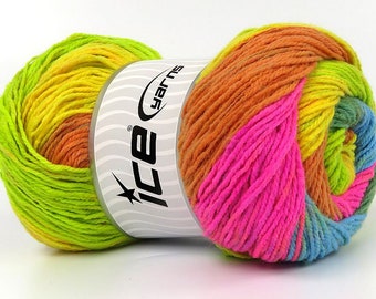 Magic Light #80393 Pink Blue Green Yellow Orange - Ice Yarns DK weight Self-Striping Acrylic Yarn 100 grams (3.53 ounces) 393 yards