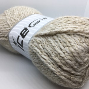 Sand Babywolle Glitz Ice 67618 Bulky Soft Sparkly Wool Acrylgarn 100 Gramm, 174 Meter, Beige (Haferflocken) mit Golddrehung
