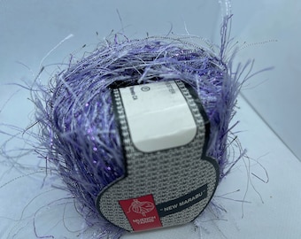 Muench New Marabu 4209 Lavender White w/ Silver & Purple Metallic Long Eyelash Yarn 20 grams 81 yards