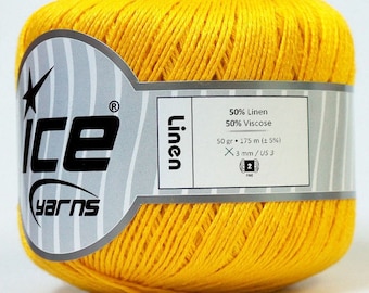 Yellow Linen Viscose Blend Yarn 27257 Ice Yarns Fine, Sport Weight 1.76 Ounces (50grams) 191 Yards (175 Meters)