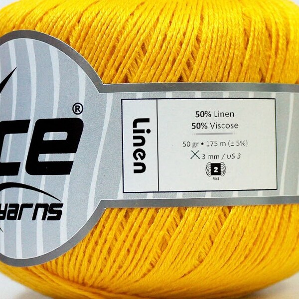 Fil de mélange de viscose de lin jaune 27257 Fils de glace fins, poids sport 1,76 onces (50 grammes) 191 verges (175 mètres)