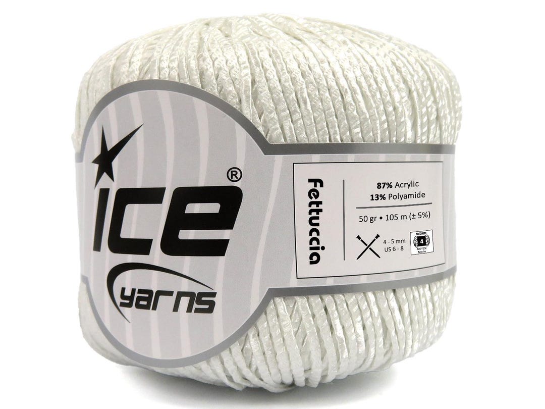 White Fettuccia Skinny Ribbon Yarn 82221 Ice Yarns Acrylic
