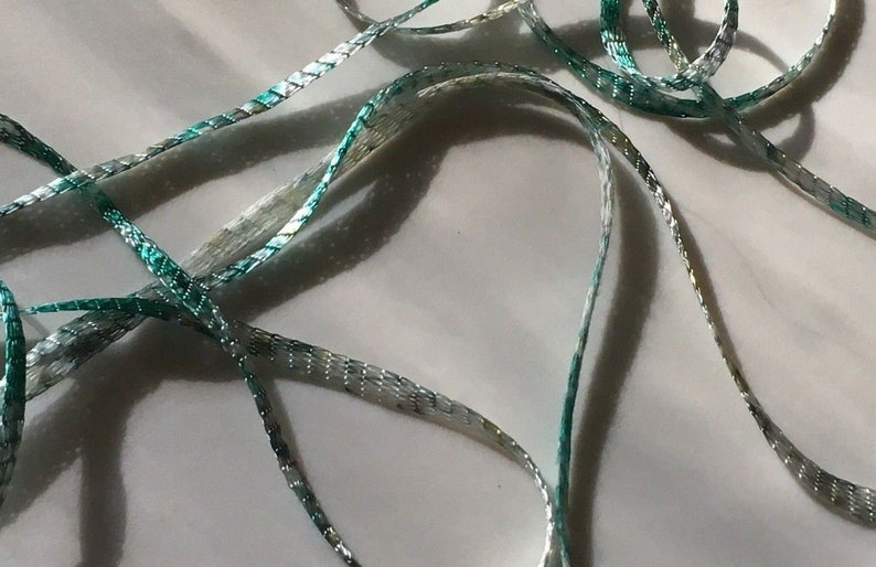 Schulana Macaibo Ribbon Yarn #45 Green Silver Gold White DK 50 gr 158 yards