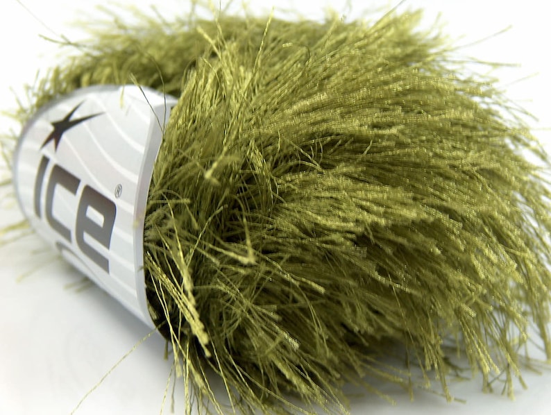 38yd Olive Green Extra Long Eyelash Yarn Ice Luxurious Green Etsy