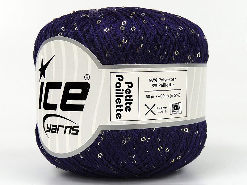 Petite Paillette Navy Blue Silver Mini Sequin 78416 Ice Yarns 50gr 437yds Great Accent Metallic Sequin Carry Along