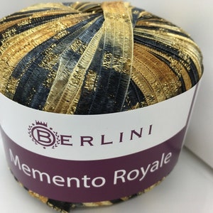 Memento Royale Berlini Glitter Ribbon Yarn 82 Maharaja Black Gold Grey Copper with Gold Glitter 3/8 Wide, 50 Grams, 88 Yards image 7