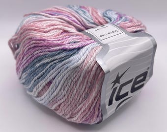 Hilo Mona Lisa Pink Slate Peach + 70835 Ice Yarns, 100 gramos (3.53 oz), 160 metros (174 yardas), 100 % algodón, grosor DK. Ideal para tejer y hacer ganchillo en verano.