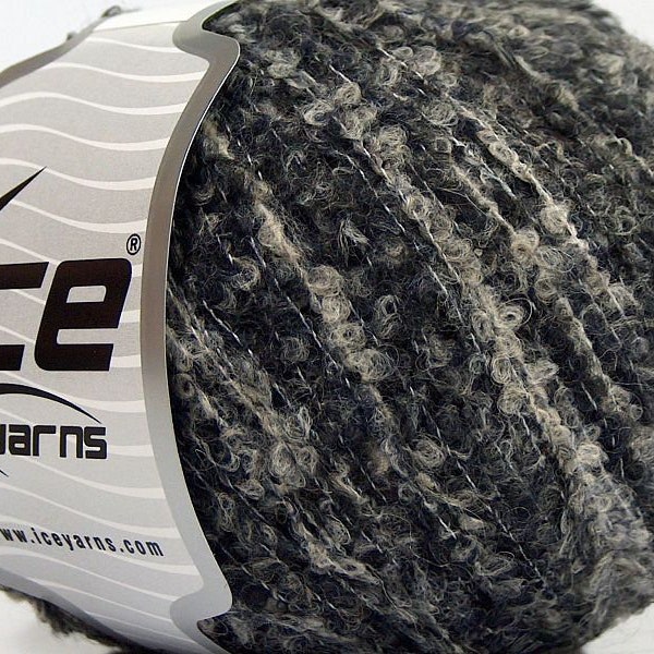 Black, Grey, Beige Alpaca Boucle Fine Yarn 69146 Ice Yarns, Alpaca Wool Nylon Acrylic Blend - Sport Weight, 50 Gr (1.75 oz) 200 M (218 Yds)