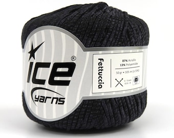 Black Fettuccia Skinny Ribbon Yarn 82220 Ice Yarns Acrylic, Polyamide 50 Grams (1.75 oz) 125 meters (136 yds) x 2mm width (.07 inch)