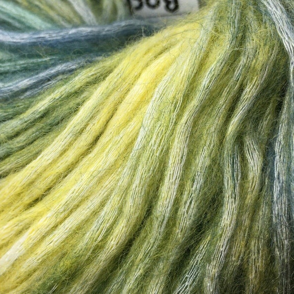 Rock & Roll #65848 Green Blue Yellow Striping Modal Wool Blend Yarn, 50 gram, 125 yards, Ice