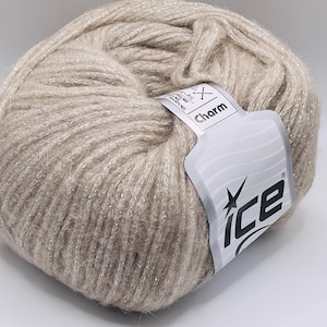 Light Camel, Silver Charm 82508 Ice Yarns DK Weight Metallic Sparkle Mohair Wool Acrylic Nylon Yarn with Sparkle 50gr (1.75oz) 200m (218yds)