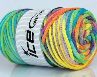 Macrame Viscot Color Yarn Rainbow 74567 Ice Yarns Cotton Viscose Blend Super Bulky 8.8 oz (250 grams) 92yd (85 meters)