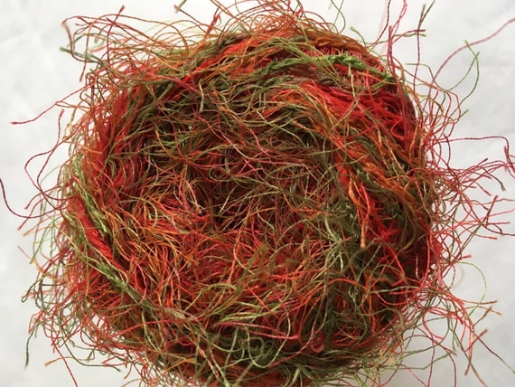 Crystal Palace Fizz Eyelash Yarn #9527 Turning Leaves - Red, Copper, Green 50 Gram 120 Yards - Machine Washable Gentle