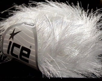 38Yd Optical White Extra Long Eyelash Yarn 13268 Ice Luxurious White Fun Fur 50 Gram
