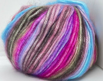 Picasso Mystic - Blue, Pink, Purple, Brown, Green Ice Yarns 66600 Self-Striping Fuzzy with Subtle Sheen, Polyester, Acrylic 50gr 125yd