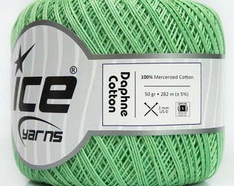 Fil à crocheter en coton Daphné vert menthe 49531 Ice Yarns 100 % coton mercerisé 50 g (1,76 once) 282 mètres (308 yards)