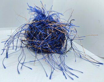 Trendsetter Metal #17 Royal Copper (Royal Blue Lashes, Black Carry Thread, Copper Metallic) Eyelash Yarn 20g 90yd