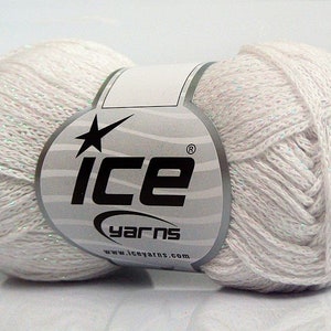Elegant Metallic Cotton Yarn White iridescent Sparkle 67827 Ice Yarns Sport Weight, 50 gr (1.75 oz), 130 m (142 yds) Cotton Metallic Lurex