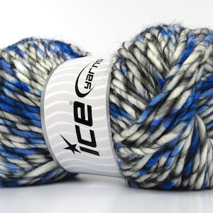Armonia Lana Massey - Blau Schwarz Weiß 80000 Ice Woll-Acrylmischung, sperrige klobige Wolle 100 m 100 gr