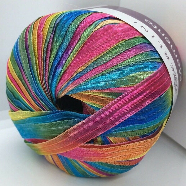 Memento - Berlini Ribbon Yarn #153 Bon Bon - Pink Blue Green Yellow Orange Purple - 50 Grams, 88 yards, 3/8 inch wide