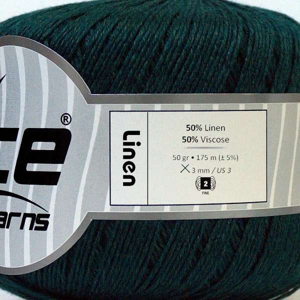 Fil de mélange de viscose et lin vert foncé 27269 Ice Yarns Fine, Sport Weight 1.76 Onces (50grams) 191 Yards (175 Meters)