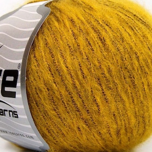 May include: A skein of yellow yarn with a silver label that says "Ice Yarns".