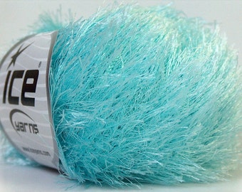 Light Turquoise Eyelash Yarn Ice Pale Baby Blue Fun Fur 22777 - 50 gram