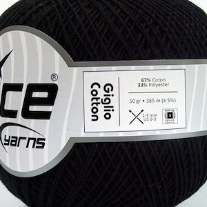 Black Giglio Cotton String Style Yarn - Lace Fingering 50 grams (1.76 oz) 385 meters (421 yards)