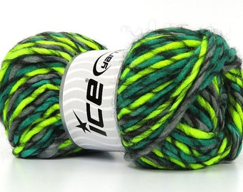 Armonia Lana Bulky - Neon Green, Teal Green, Grey, Black 80007 Ice Yarn Acrylic Wool Blend, Bulky Chunky 109 Yds (100 m) 3.53 oz (100 gr)