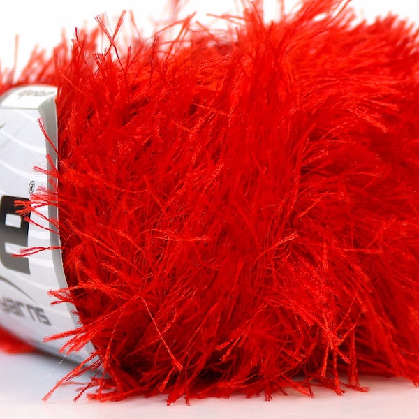 Bright Red Eyelash Yarn 22761 Ice Fire Engine Red Fun Fur 82Y