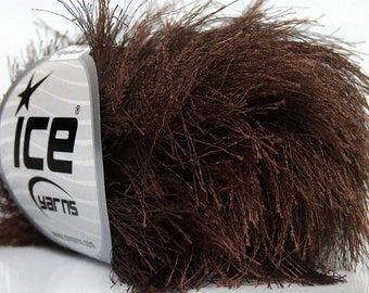 38Yd Chocolate Brown Extra Long Eyelash Yarn Ice Luxurious Fun Fur 13020 50gr