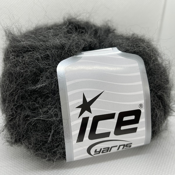 Dark Grey Kan Mohair Yarn 70408 Ice Mohair Wool Acrylic Nylon Blend 50gr 109yds