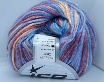 Rockabilly Color #66218 Bleu Bourgogne Pervenche Pêche Ice Yarn Fuzzy Soft Shiny - 50 grammes, 136 yards, Tencel Nylon