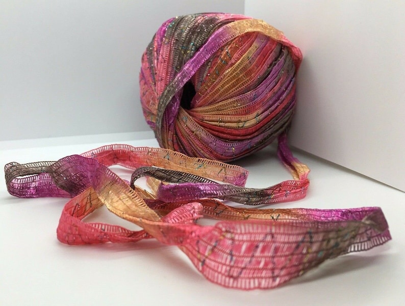 Tinkerbella Berlini Wide Ribbon Yarn #7 Jubilee - Pink, Lilac, Taupe ...