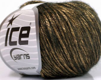 Rock Star Gold Metallic Sheen on Black, Soft Nylon, Merino Wool, Acrylic Blend Yarn, 50 Gram 125 Yards, #51550 Ice