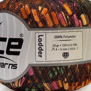 Englische Gartenleiter Garn - Grün Orange Pink Gelb Multicolor Leiter Garn - Ice Trellis Ribbon Garn 34030 50 Gramm 164 Meter