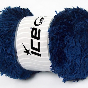 Navy Blue Panda Fuzzy Plush Yarn 100 Gram, 87 Yards Ice 59009 Short Eyelash