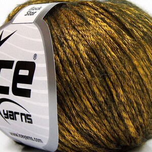 Rock Star Yellow-Gold Metallic Sheen on Black, Soft Nylon, Merino Wool, Acrylic Blend Yarn, 50 Gram 125 Yards, #58237 Ice