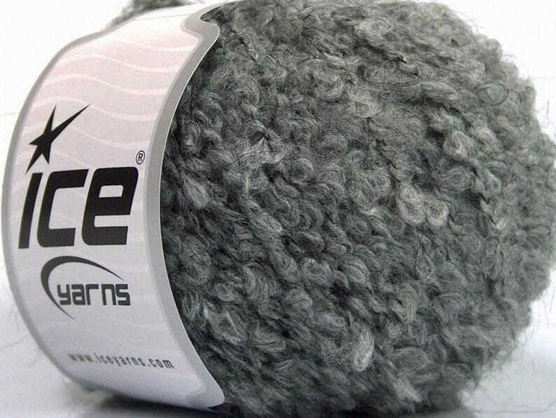 Gray Mohair Boucle Worsted Yarn #55224 Ice Acrylic Wool Mohair Nylon Yarn 50 Gram 98 Yards