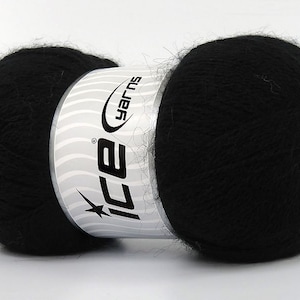 Schwarzes Mohair Pastell Garn 80806 Ice Yarns Premium Acryl, Wolle, Mohair Sport Gewicht 100 Gramm 546 Meter
