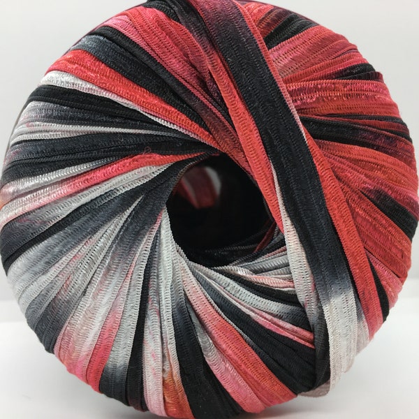 Memento - Berlini Ribbon Yarn #156 Manhattan - Red, White, Black - 50 Grams, 88 yards, 3/8 inch wide