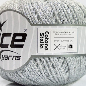 Cotone Stella Rainbow Light Grey, Gold, Pink, Blue Yarn 55304 Ice Yarns DK Weight Metallic Cotton Blend 50 Grams (1.75 oz) 120 m (131 yards)