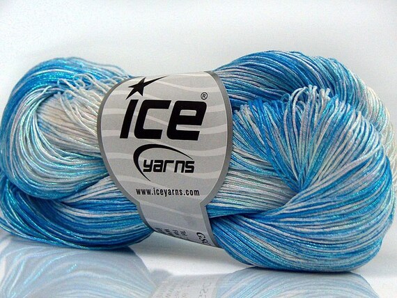 Blue White Iridescent Spray Paint Metallic Cotton Yarn 67922