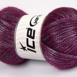 Glam Universe #64584 Berry Metallic Shine Fuzzy Wool Nylon Blend Yarn - 100 Grams, 250 Yards
