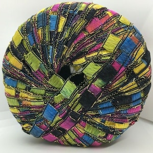 Berlini East Track II #96 Paintbox - Yellow, Black, Green, Pink, Blue, Gold Metallic Accent Ladder Ribbon Yarn 50 Gr 98 Yds Wide ladder yarn